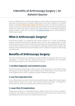 4 Benefits of Arthroscopy Surgery