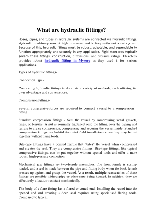 What are hydraulic fittings ?