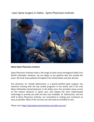 Laser Spine Surgery in Dallas - Spine Physicians Institute