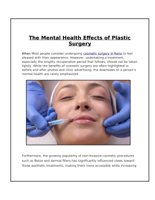 The Impact of Plastic Surgery on Mental Health
