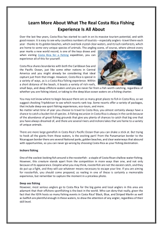 Learn More About What The Real Costa Rica Fishing Experience Is All About