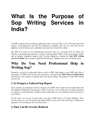 What Is the Purpose of Sop Writing Services in India