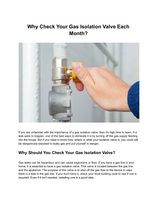 Why Check Your Gas Isolation Valve Each Month