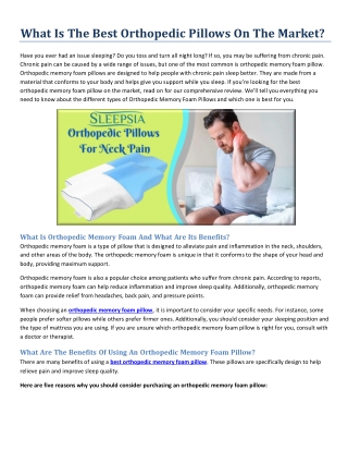 What Is The Best Orthopedic Pillows On The Market