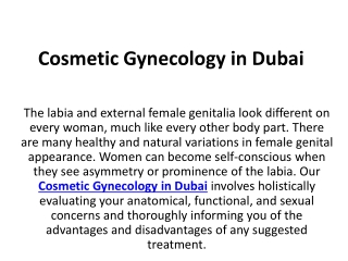 Cosmetic Gynecology in Dubai