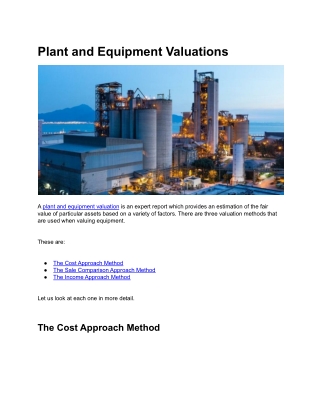 Plant and Equipment Valuations
