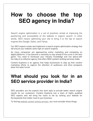 How to choose the top SEO agency in India?