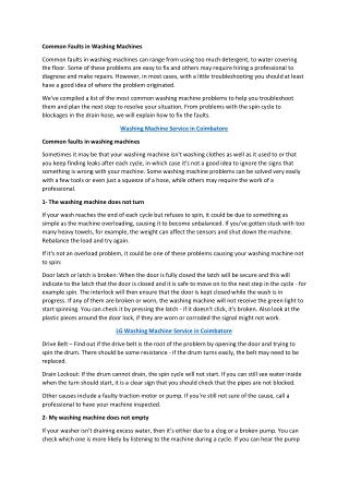 Common Faults in Washing Machines