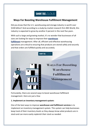 Ways For Boosting Warehouse Fulfillment Management