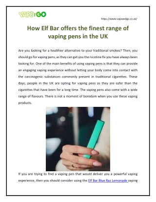 How Elf Bar offers the finest range of vaping pens in the UK