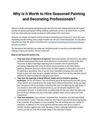 Why is it Worth to Hire Seasoned Painting and Decorating Professionals