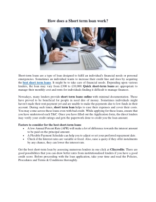 How does a Short-term loan work