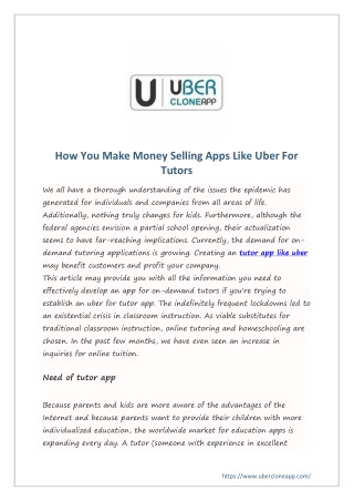 How You Make Money Selling Apps Like Uber For Tutors