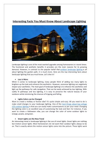 Outdoor Landscape Lighting | 5 Interesting Facts You Must Know