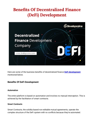 Benefits Of Decentralized Finance (DeFi) Development
