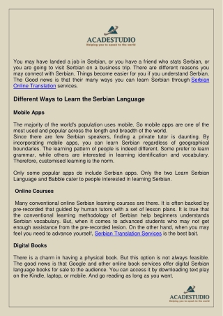 Learn Serbian Language Translation Online