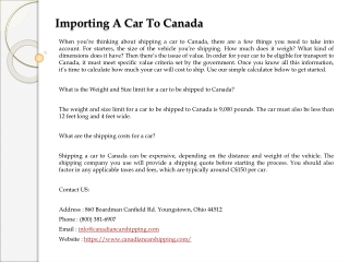 Importing A Car To Canada