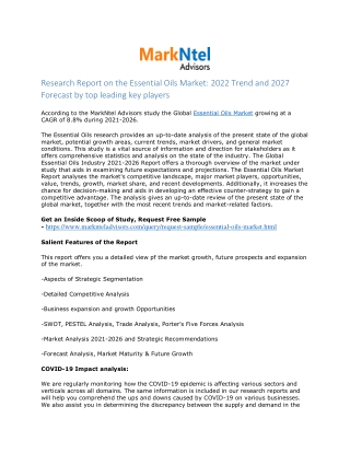 Essential Oils Market | Exhaustive Understanding From 2022 to 2027