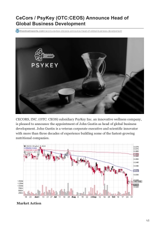 CeCors  PsyKey OTCCEOS Announce Head of Global Business Development