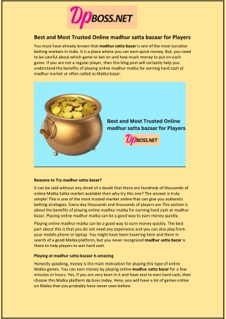 Best and Most Trusted Online madhur satta bazaar for Players