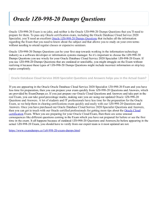 Oracle 1Z0-998-20 Dumps Questions