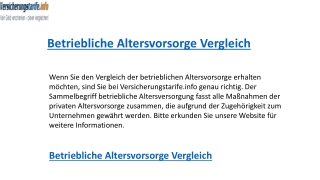 Betriebliche Altersvorsorge Vergleich   Versicherungstarife.info