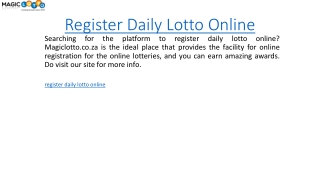 Register Daily Lotto Online  Magiclotto.co.za