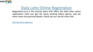 Daily Lotto Online Registration  Magiclotto.co.za