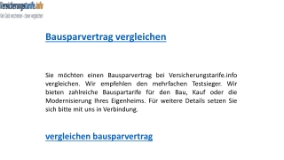 Bausparvertrag vergleichen    Versicherungstarife.info