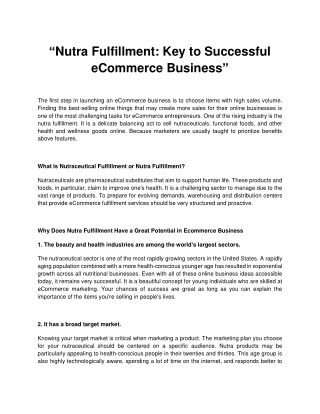 Nutra Fulfillment: Key to Successful eCommerce Business