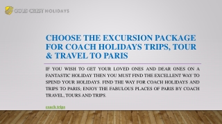 Choose the Excursion Package for Coach Holidays Trips, Tour & Travel to Paris