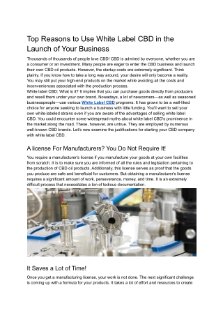 Top Reasons to Use White Label CBD in the Launch of Your Business