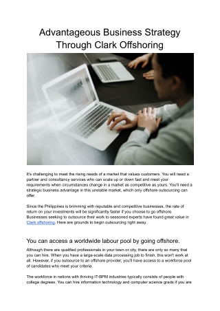 Advantageous Business Strategy Through Clark Offshoring