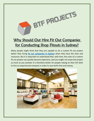 Why Should Out Hire Fit Out Companies for Conducting Shop Fitouts in Sydney