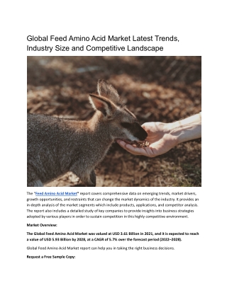 Global Feed Amino Acid Market Latest Trends, Industry Size