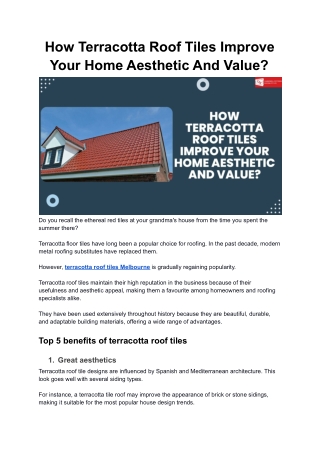 How Terracotta Roof Tiles Improve Your Home Aesthetic And Value