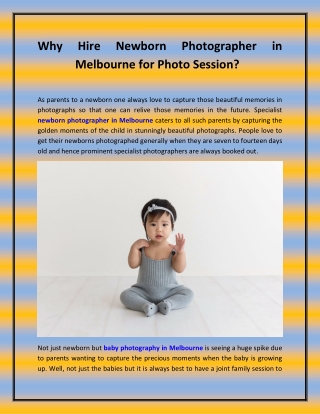 Why Hire Newborn Photographer in Melbourne for Photo Session