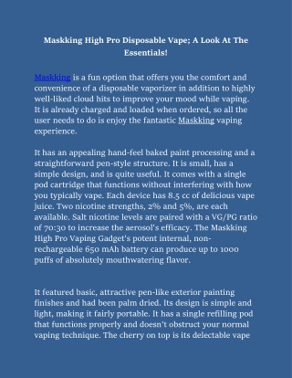 Raven- Maskking High Pro Disposable Vape; A Look At The Essentials