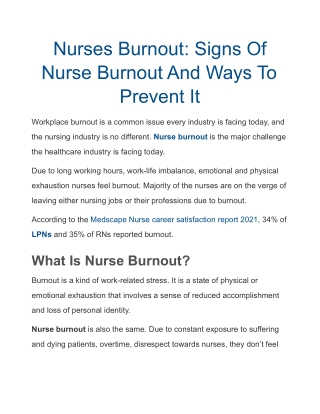 Nurses Burnout_ Signs Of Nurse Burnout And Ways To Prevent It