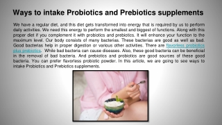 Ways to intake Probiotics and Prebiotics supplements