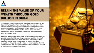 Retain The Value Of Your Wealth Through Gold Bullion In Dubai