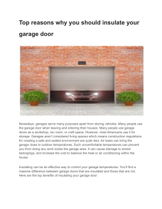 Top reasons why you should insulate your garage door