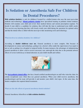 Is Sedation or Anesthesia Safe For Children In Dental Procedures?