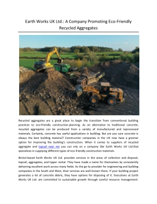 Earth Works UK Ltd. A Company Promoting Eco-Friendly Recycled Aggregates