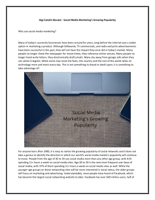 Gigi Catalin Neculai - Social Media Marketing's Growing Popularity