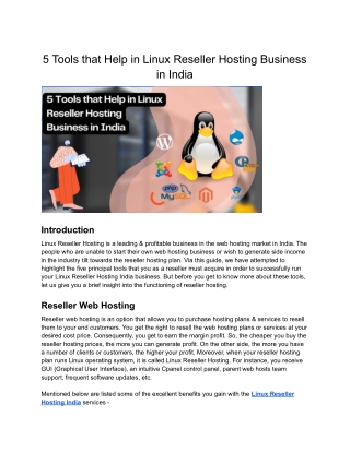 5 Tools that Help in Linux Reseller Hosting Business in India