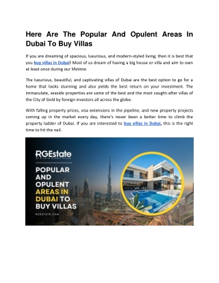 Most popular areas to buy villas in Dubai