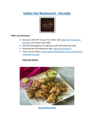 Upto 10% Offer Indian Hut Restaurant Hornsby- Order Now