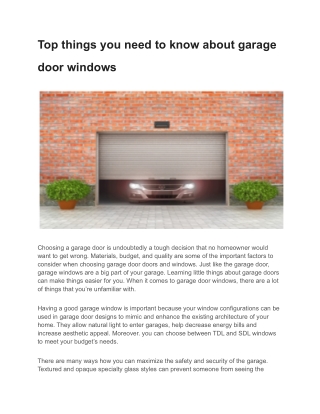 Top things you need to know about garage door windows