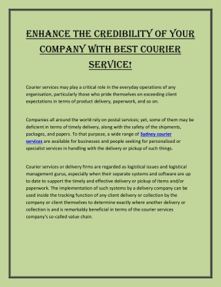 Enhance the credibility of your company with Best Courier Service